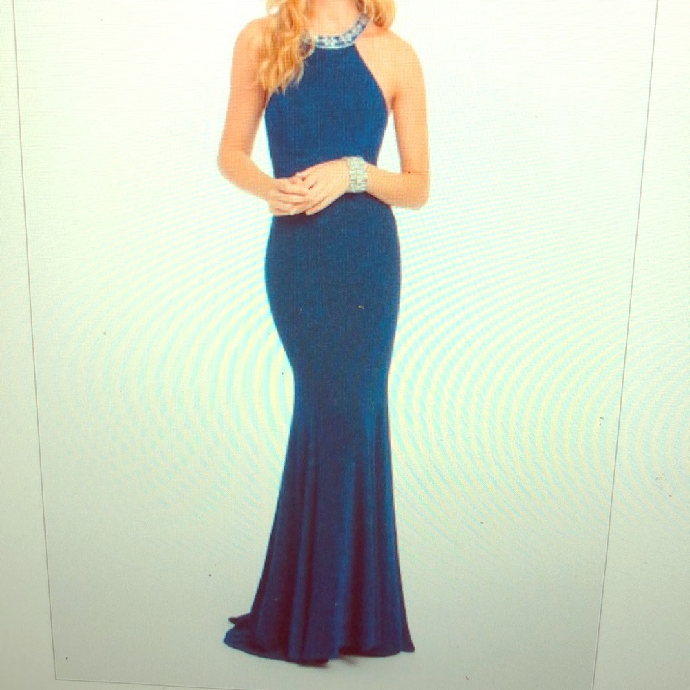 Metallic Knit Beaded Cleo X-Back Gown